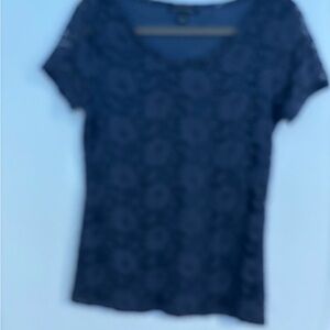 Banana Republic Navy Floral Lace Tee